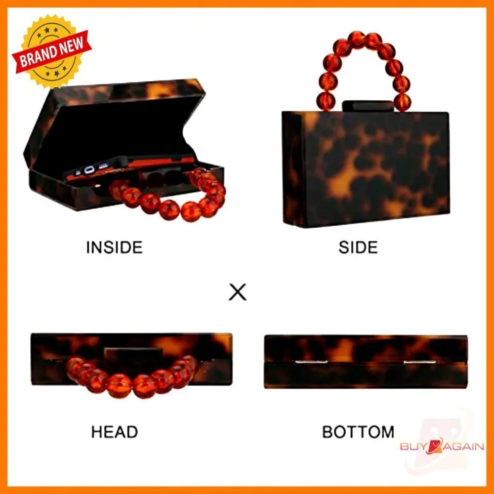 Acrylic Evening Clutch with Pearl Chain, Crossbody Bag for Formal Events